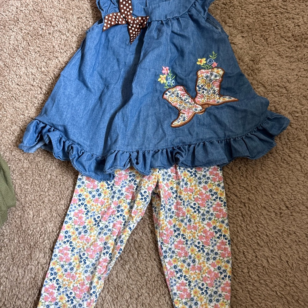 Good Lad Denim Dress with Floral Leggings